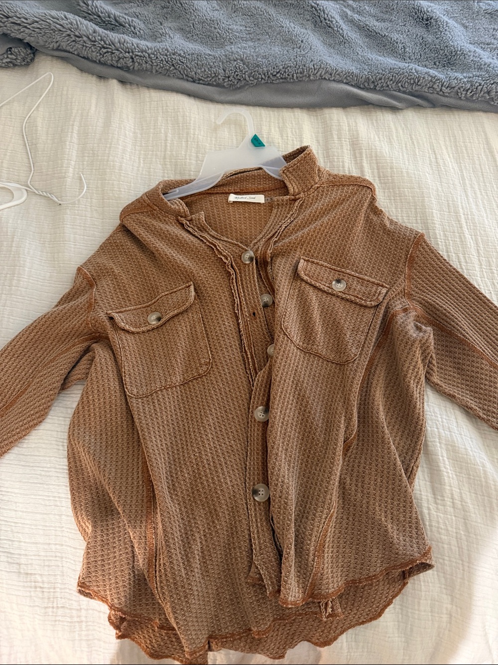 Mustard Seed Brown Waffle-Knit Utility Jacket